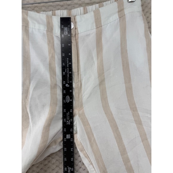 Faherty Striped Wide Leg Pants Womens Medium Cream Tan Linen Blend High Rise - Picture 6 of 12